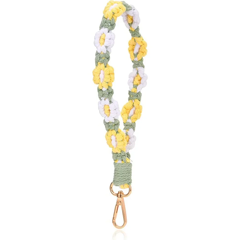 Daisy Macrame Wristlet Keychain and Cell Phone Accessory